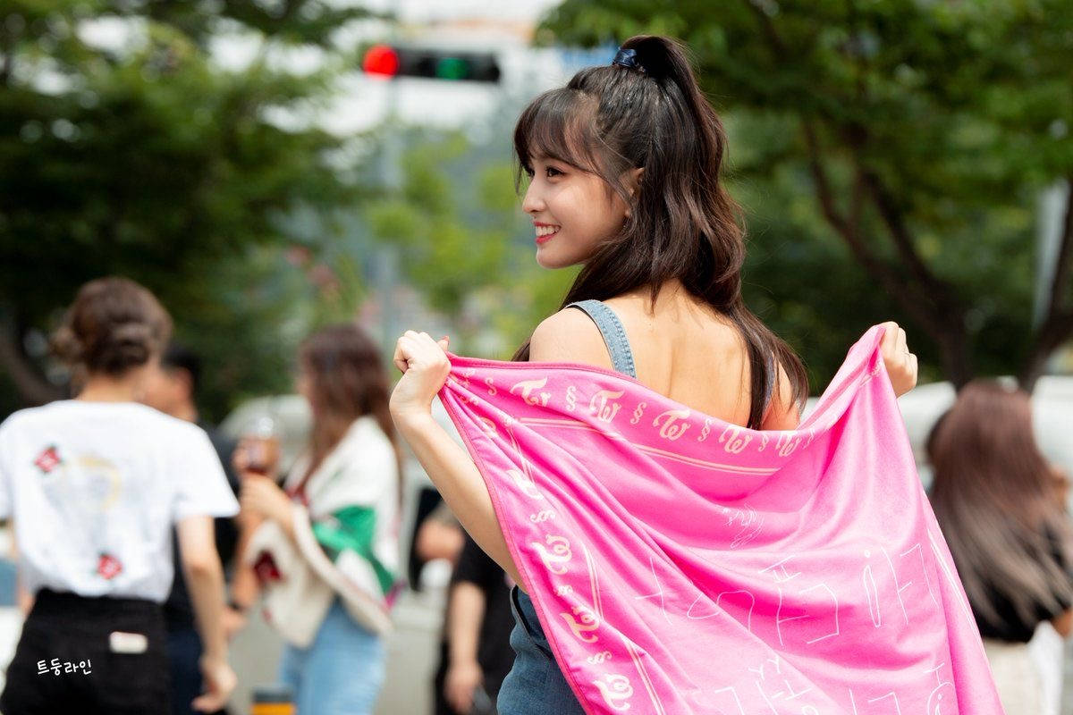Hirai Momo Holding Pink Banner