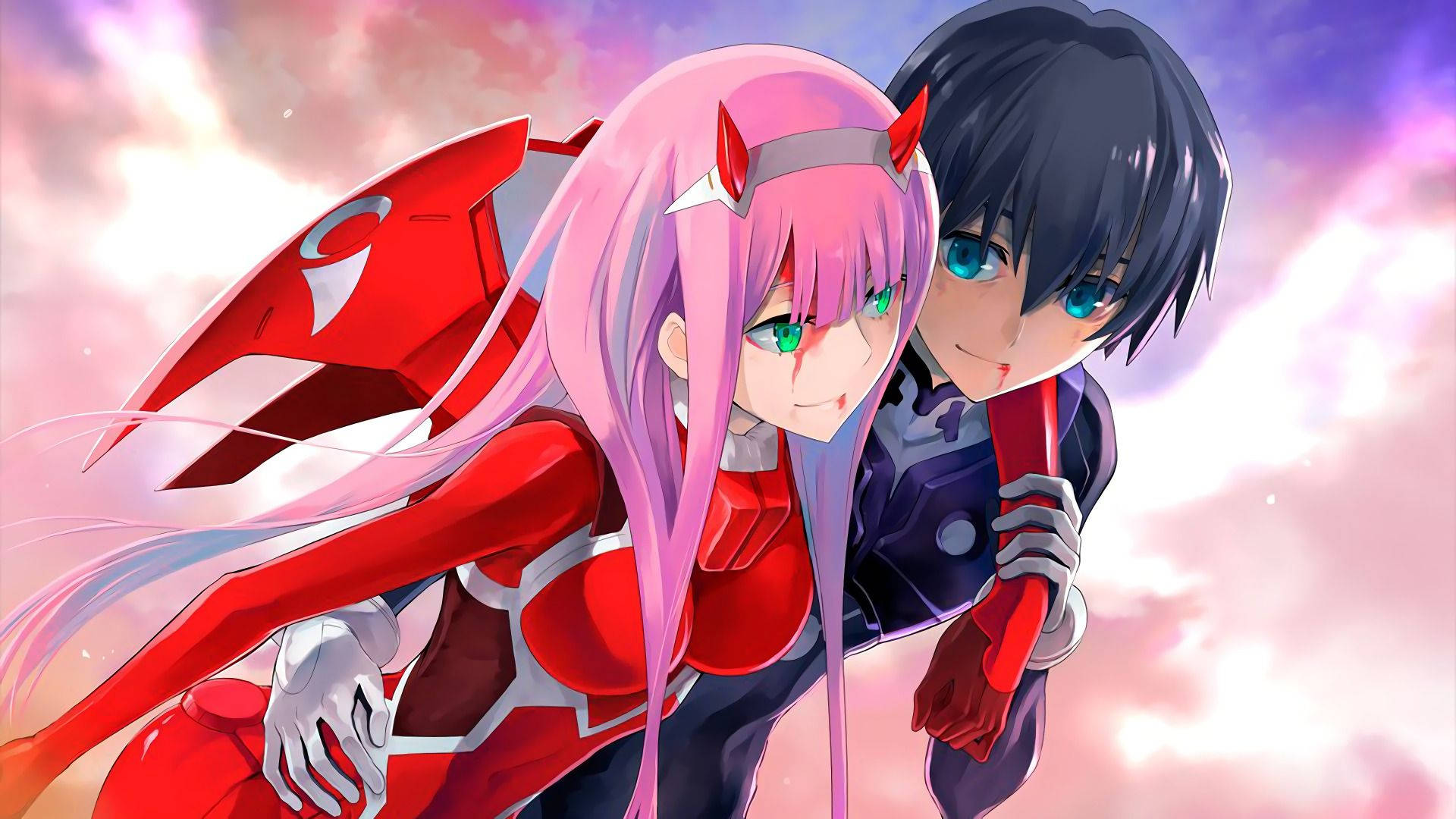 Hiro And Zero Two Wounded Background