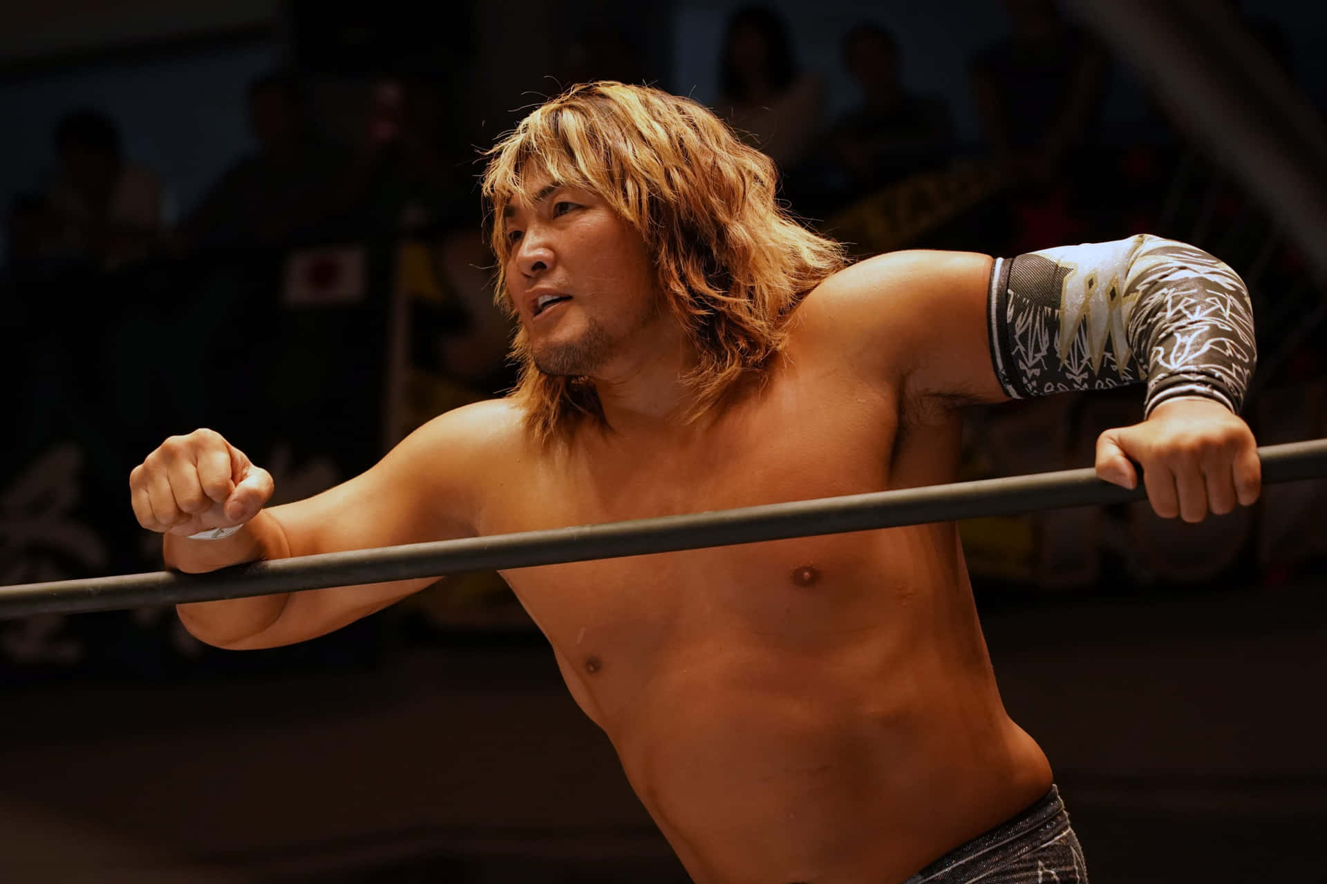 Hiroshi Tanahashi Poised In His Wrestling Gear Background