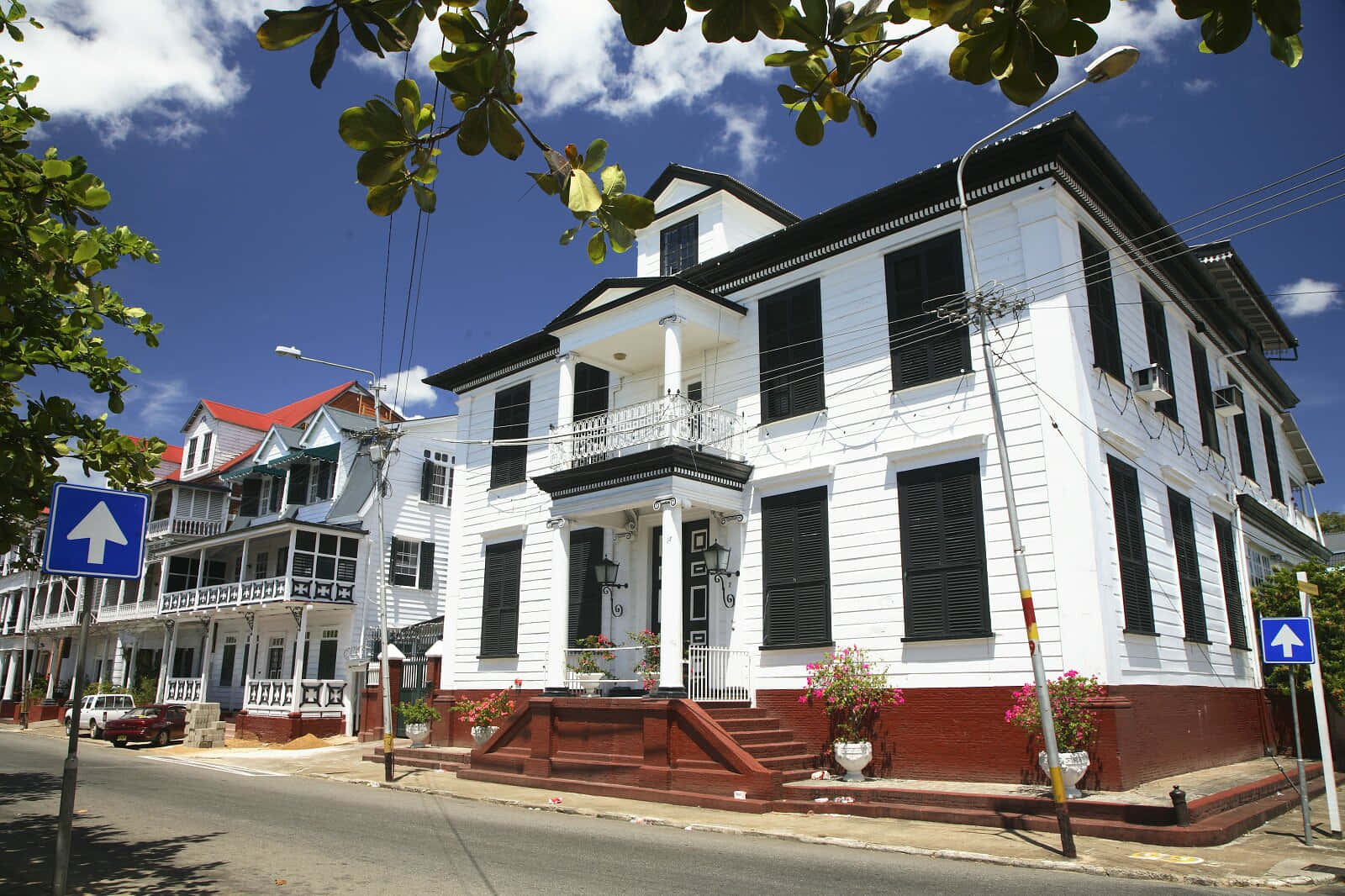 Historic Hoekhuis Building At Waterkant Street In Paramaribo Background