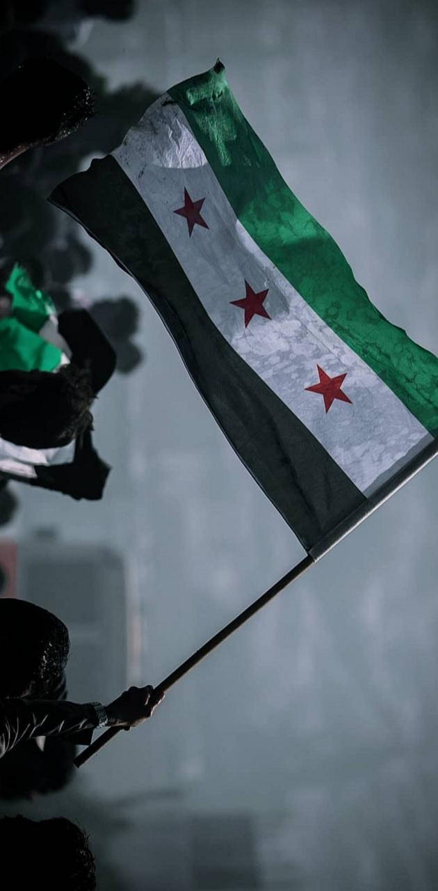 Historic Syrian Flag Waving In The Wind Background