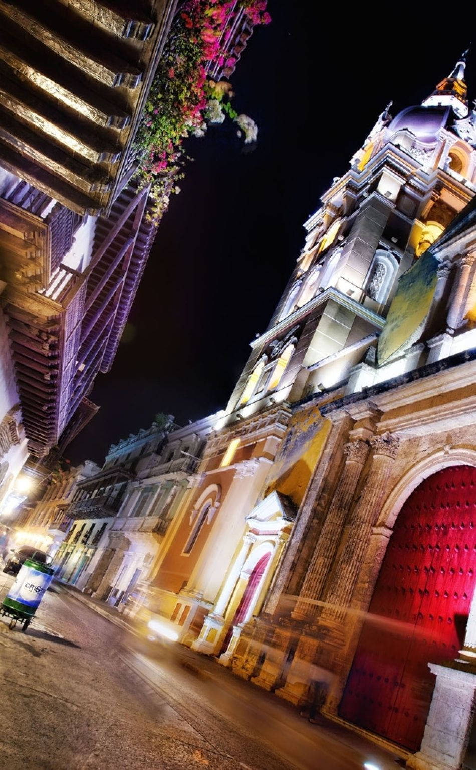 Historical Cartagena Building Illuminated At Night Background