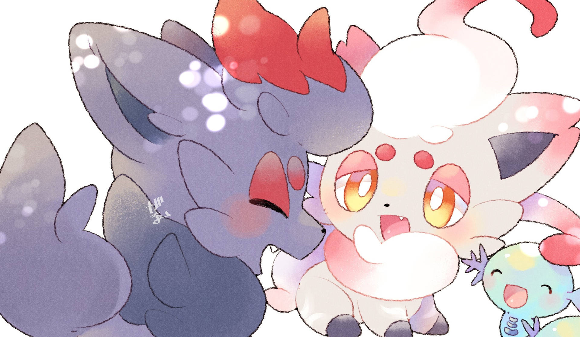 Hisuian Zorua And Original Zorua In A Bokeh-filled Background Background