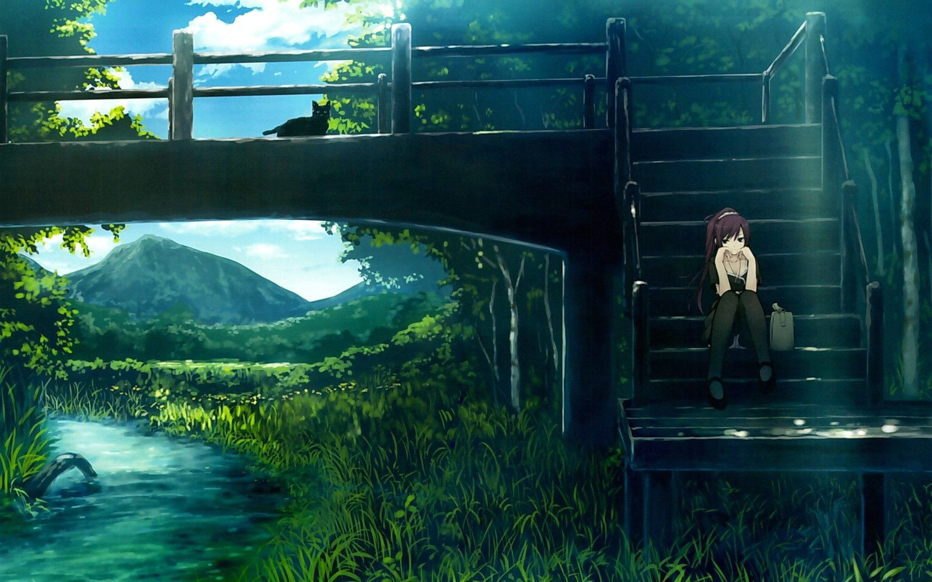 Hitagi Senjougahara Green Anime Aesthetic Background