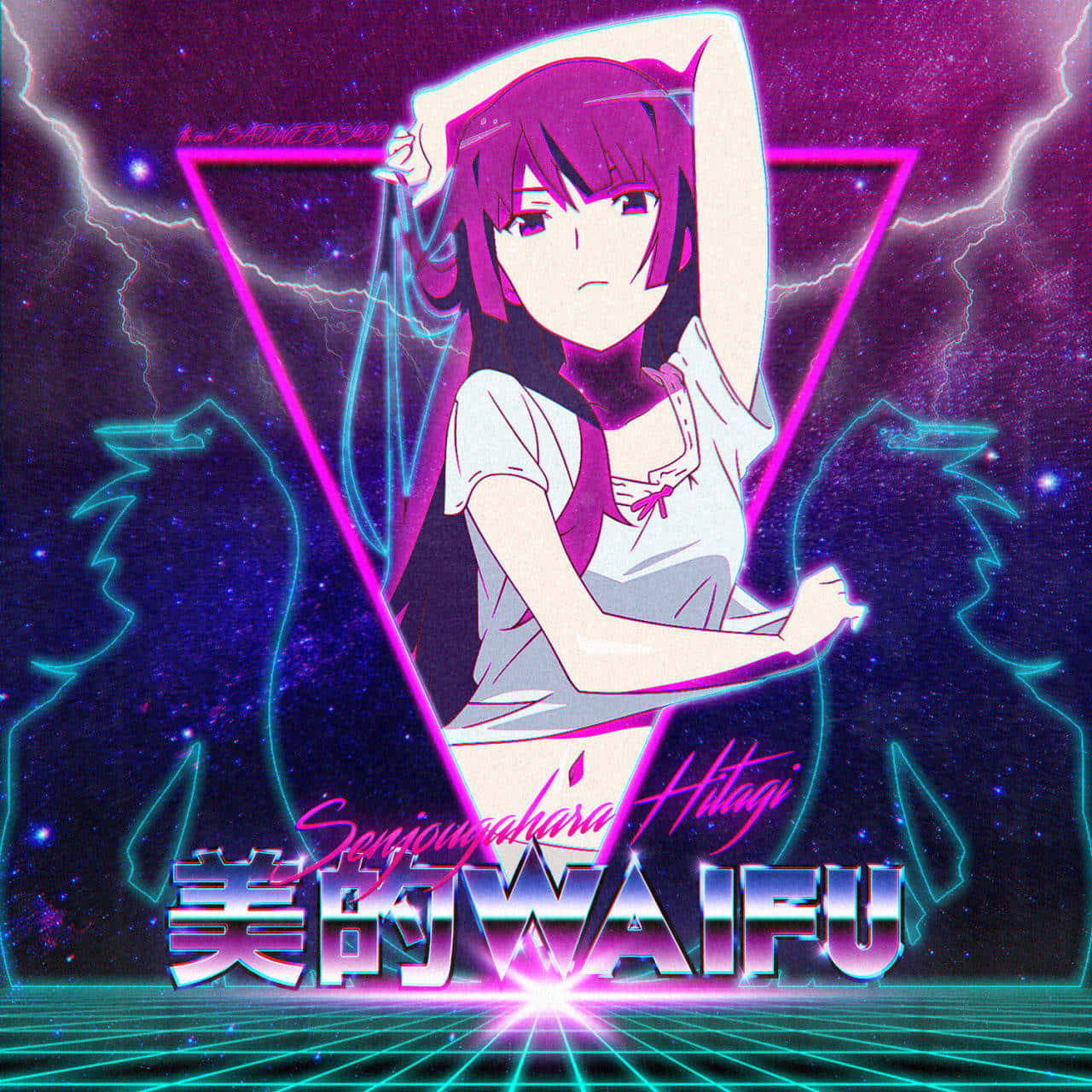 Hitagi Senjougahara Vaporwave Anime Background
