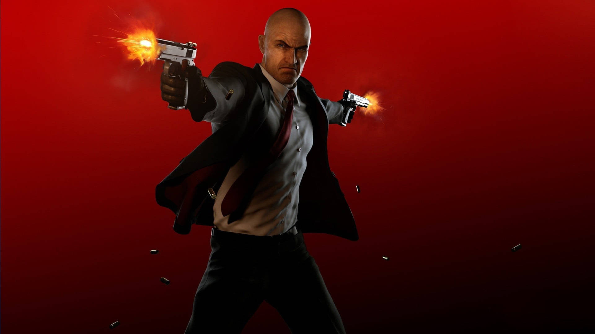 Hitman Full 4k Twin Pistols Red Backdrop Background