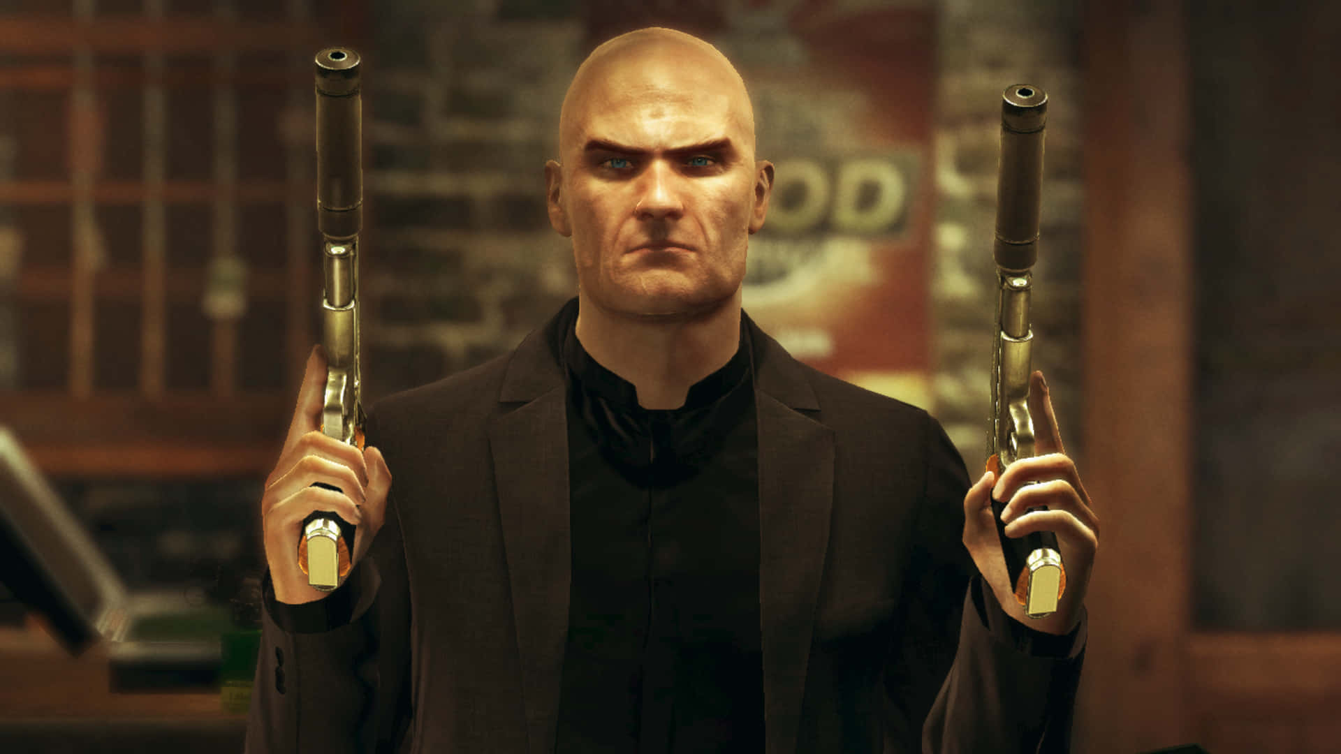 Hitman Holding Guns Desktop Background