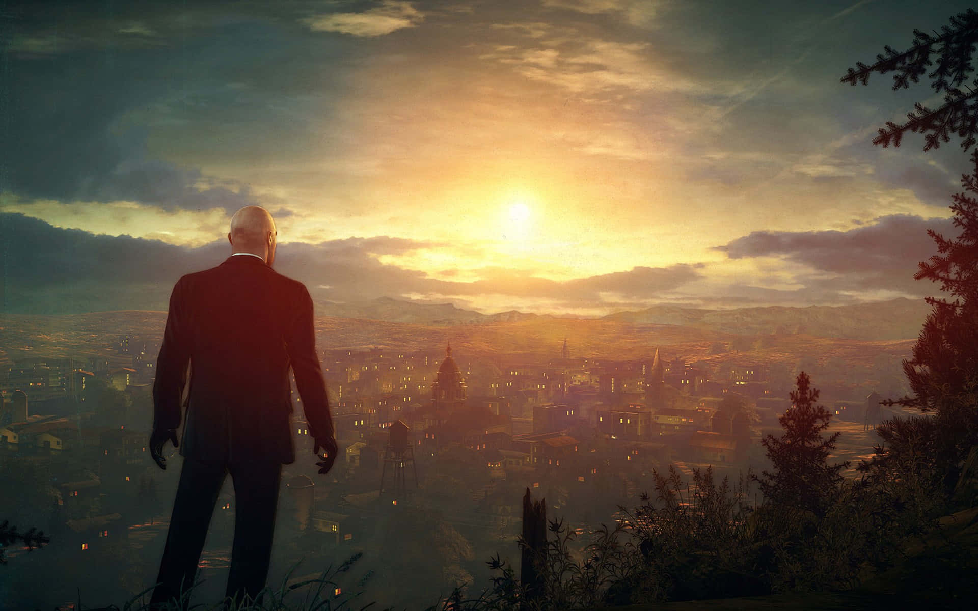 Hitman Watching Sunset Desktop Background