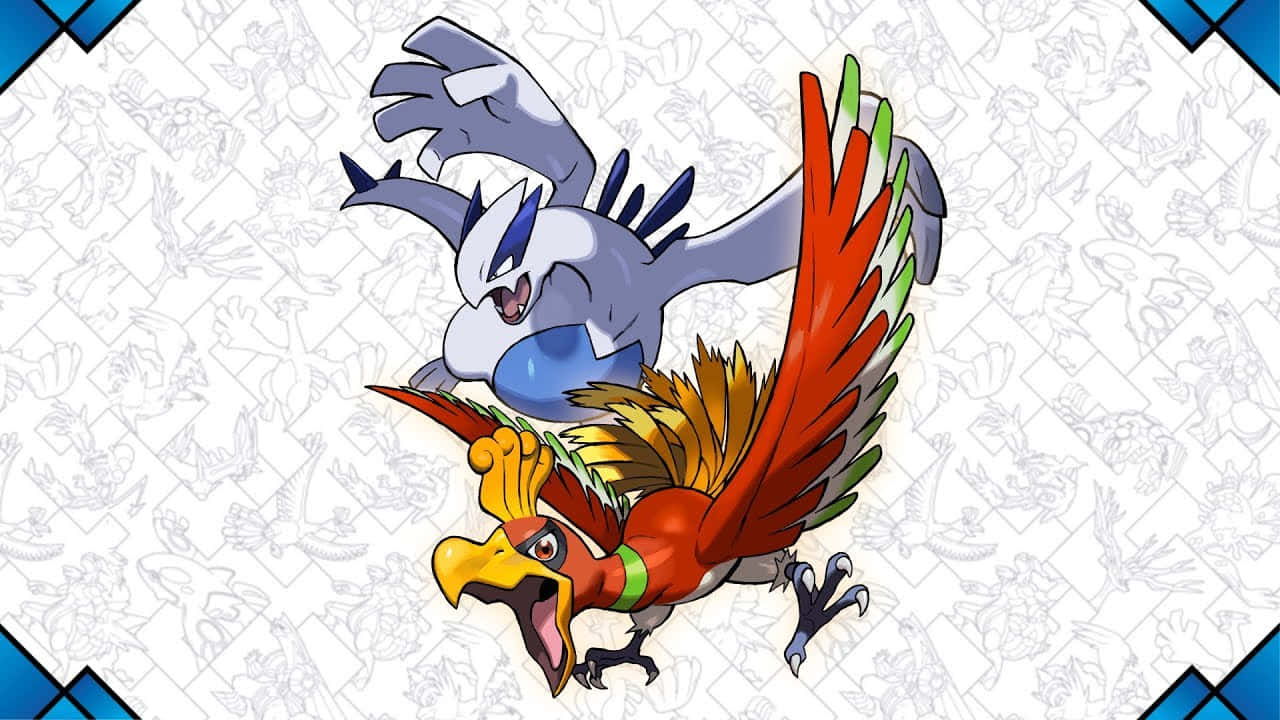 Ho-oh And Lugia White Patterned Background Background