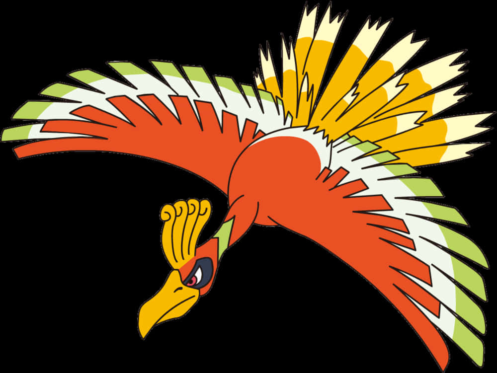 Ho-oh Flying In White Background