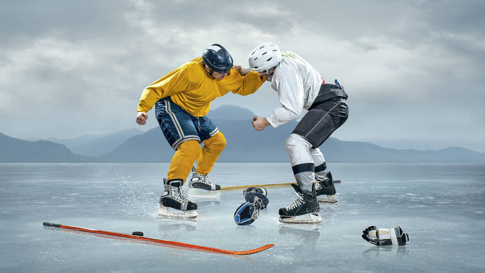 Hockey Player In Ice Skating Rink Background