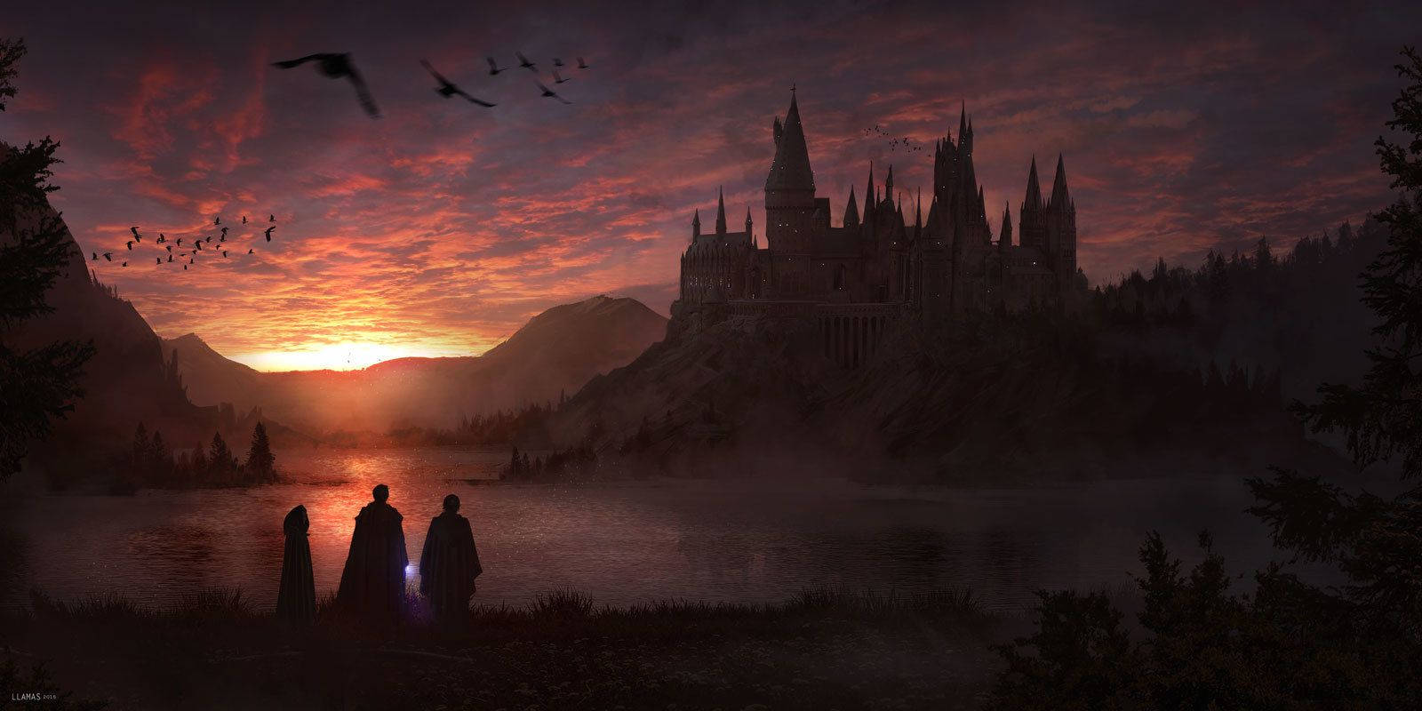 Hogwarts Castle At Sunrise Background