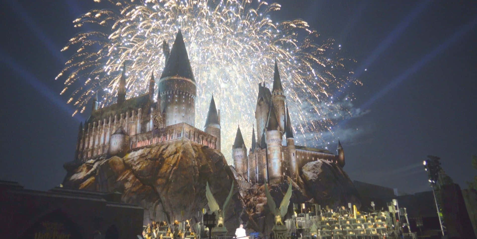 Hogwarts Castle Is Lit Up With Fireworks Background