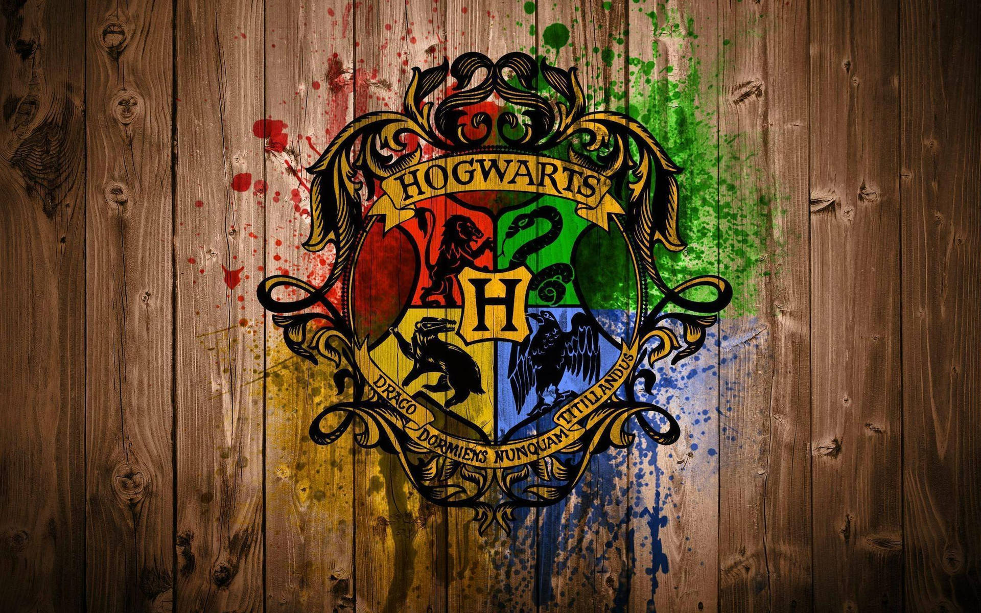 Hogwarts Crest Artistic Wooden Background Background
