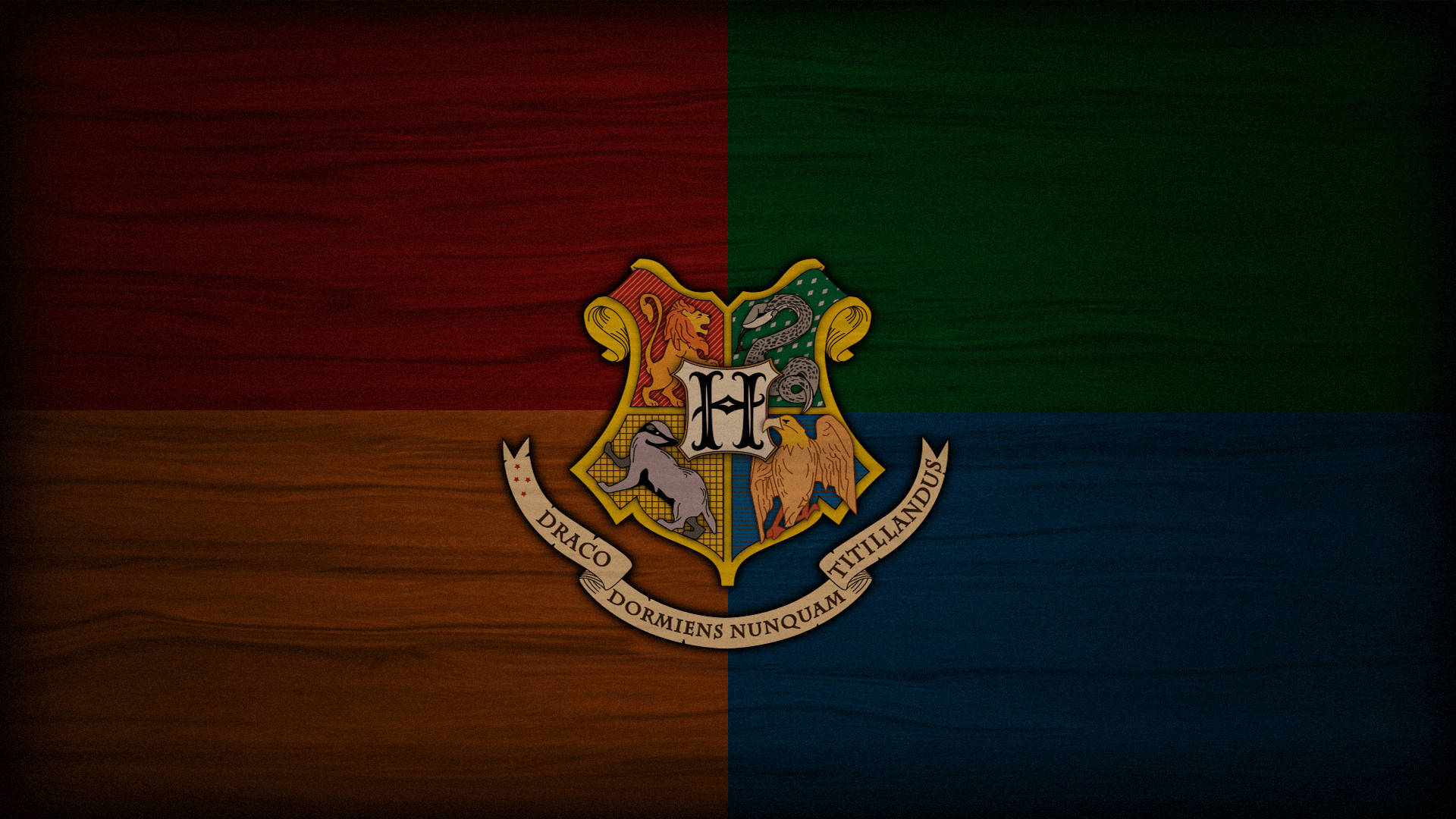 Hogwarts House Crests Wooden Background Background