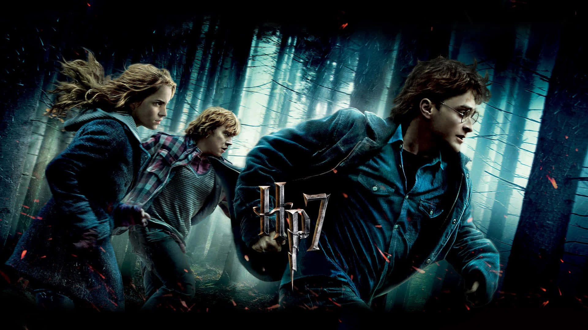 Hogwarts Ron Harry Hermione Running Desktop Background