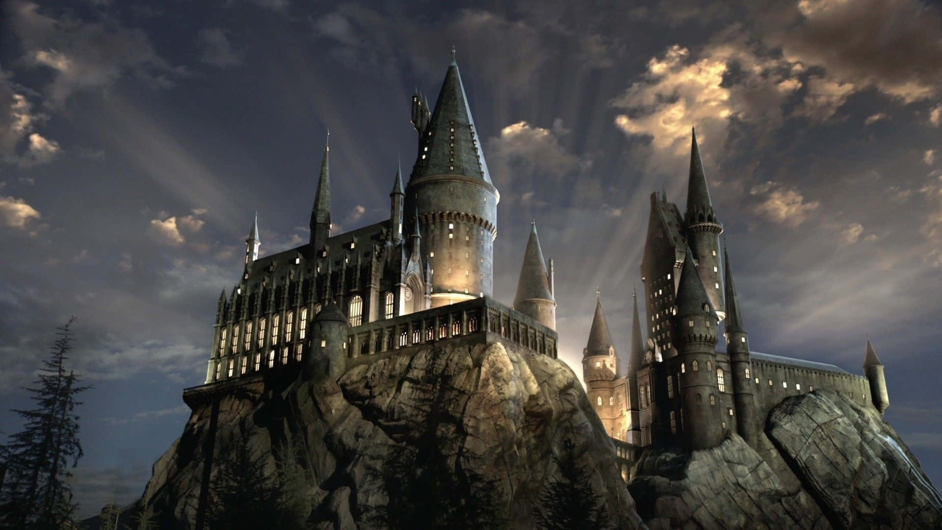 Hogwarts With Lights Desktop Background