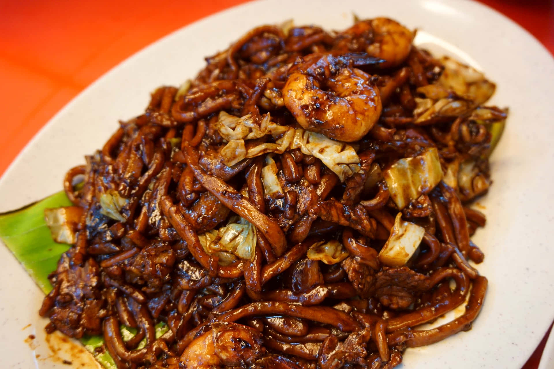 Hokkien Mee With Smoked Black Sauce Background