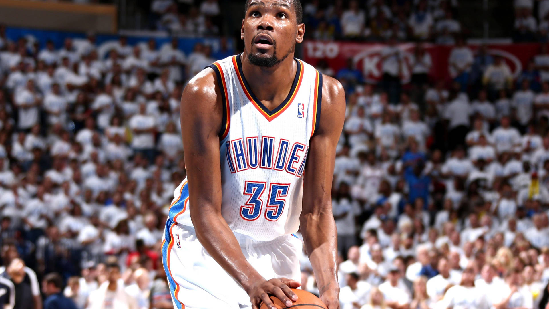 Holding A Ball Kevin Durant Cool Background