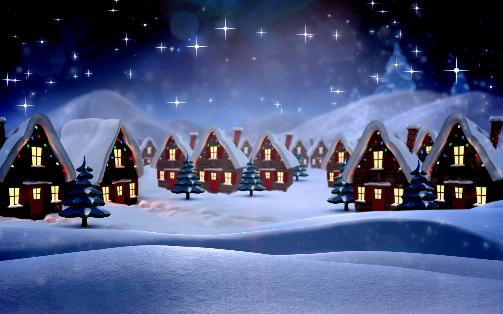 Holiday Houses In Cold Night