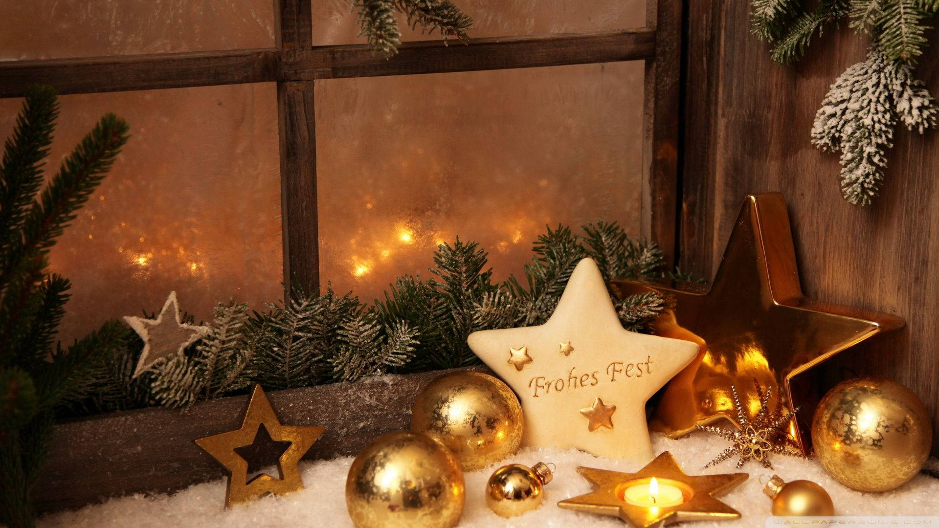 Holiday Window Gold Stars Background