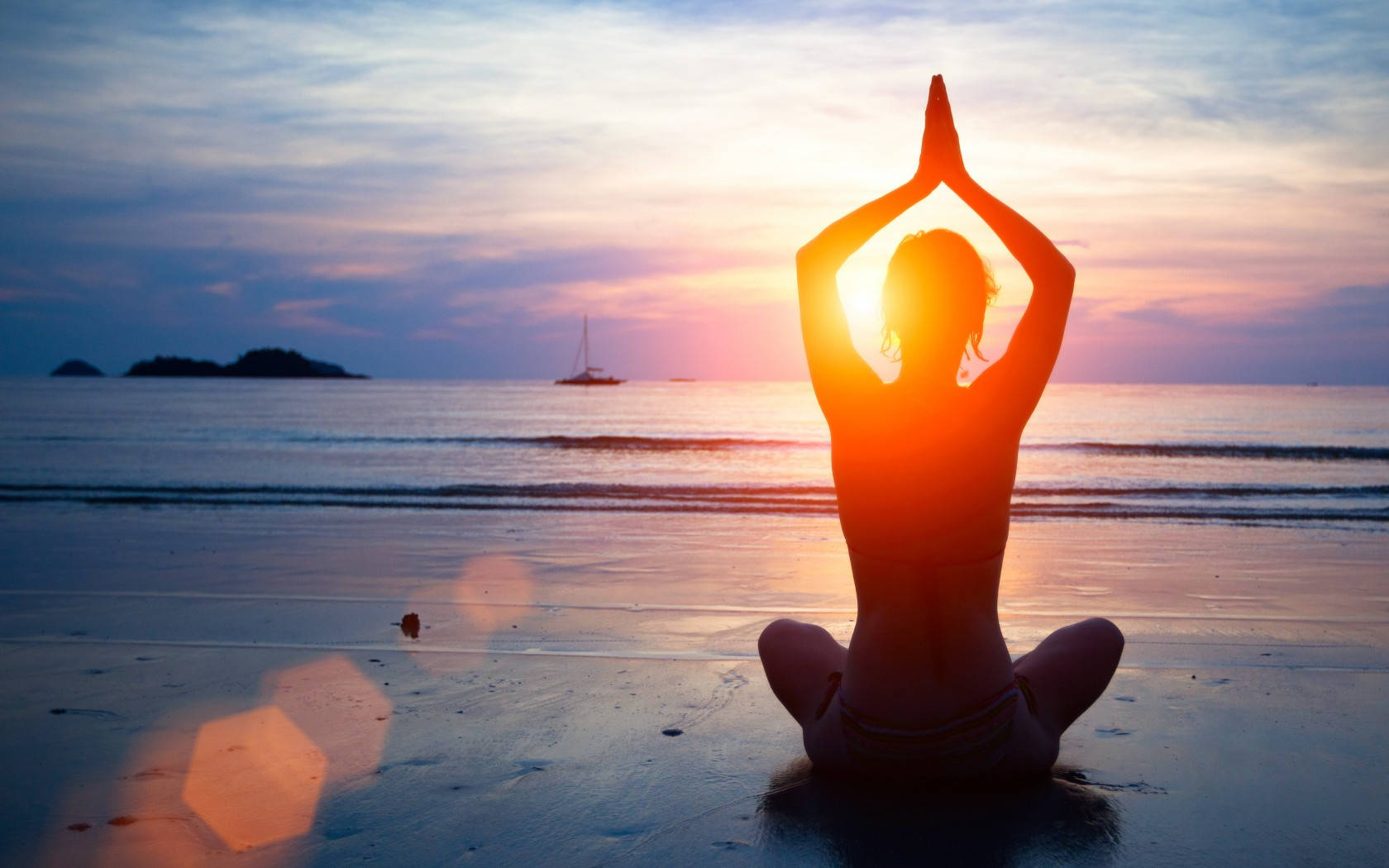 Holistic Meditation During Beach Sunset Background