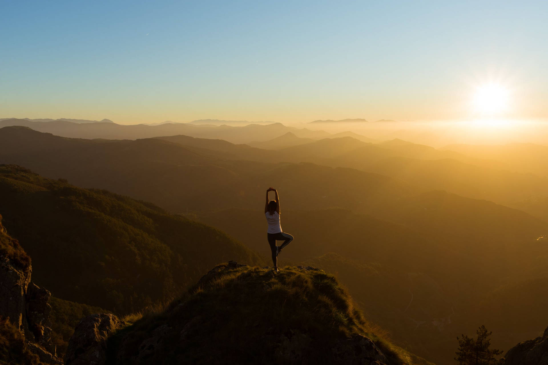 Holistic Yoga On Mountaintop Background