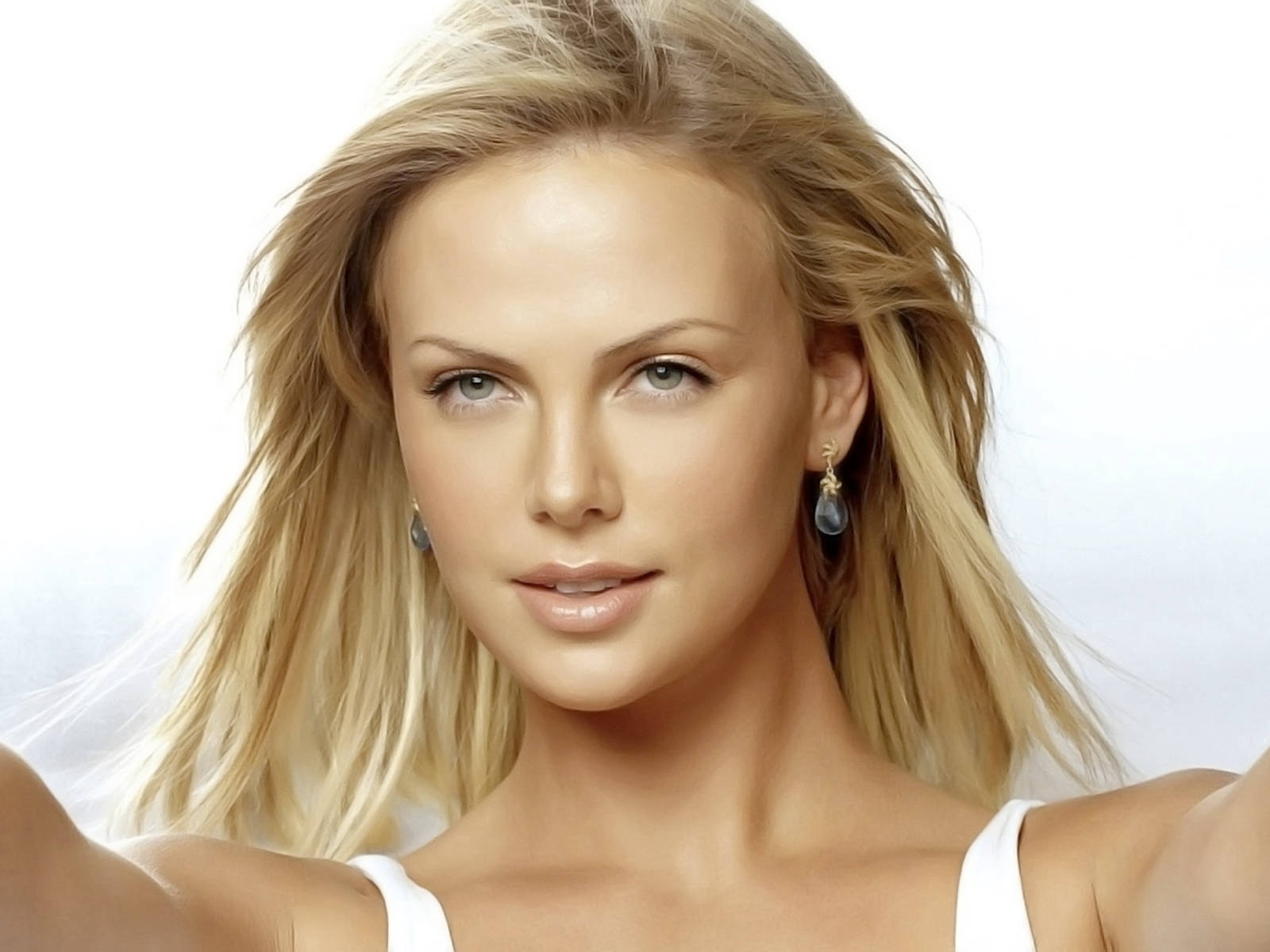 Hollywood Charlize Theron White Top Background
