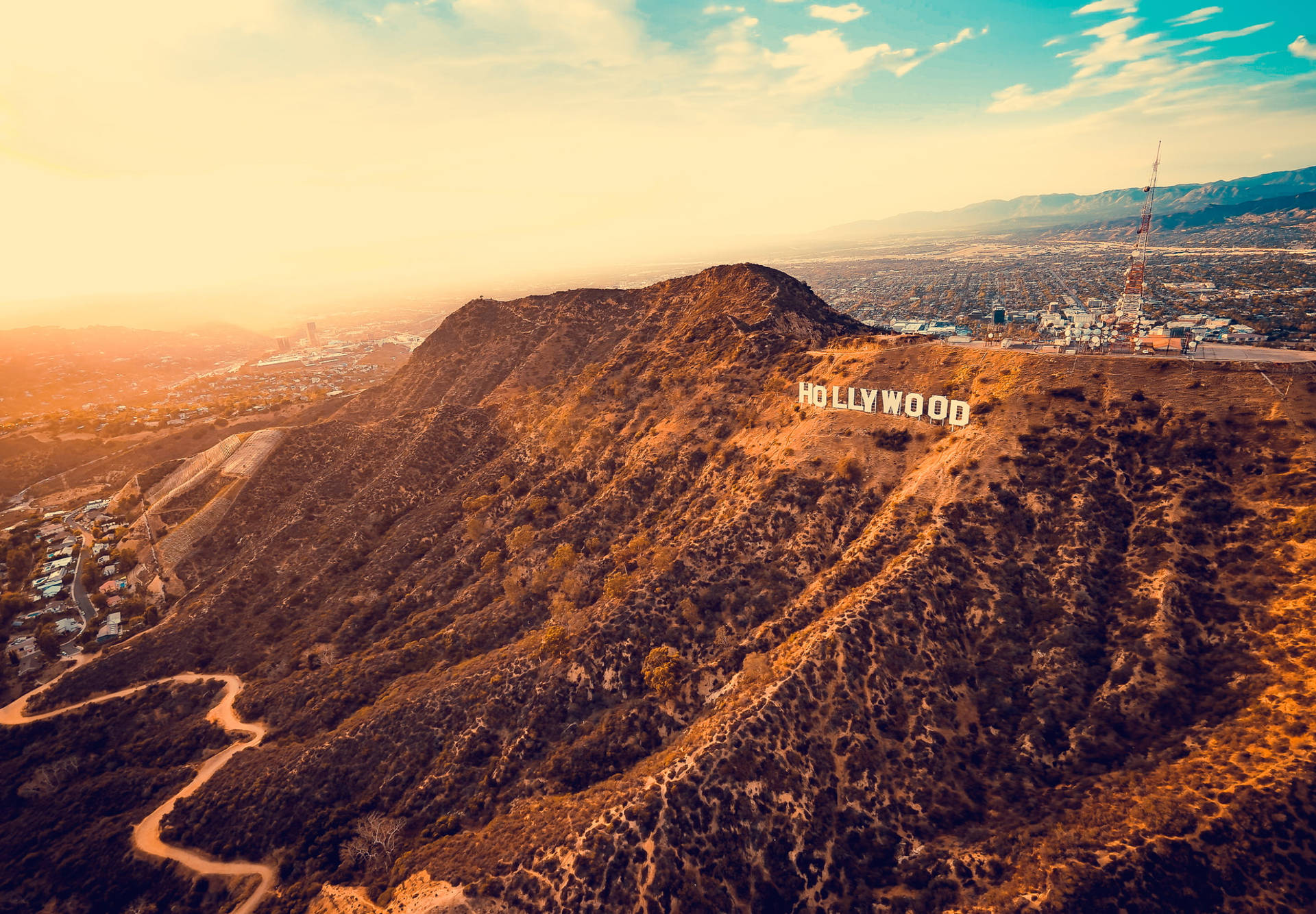 Hollywood Sign Los Angeles Sunset Background