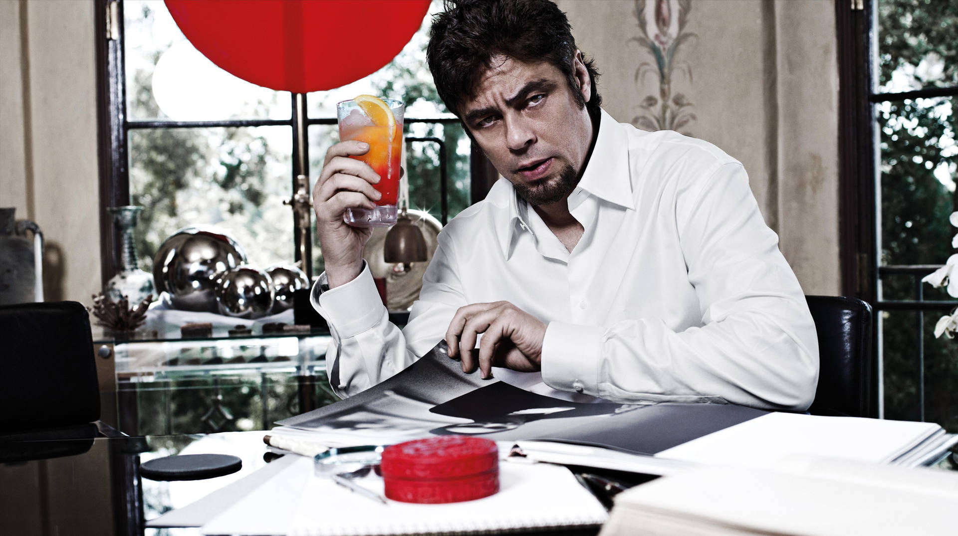 Hollywood Star, Benicio Del Toro, In The February 2011 Campari Calendar Background