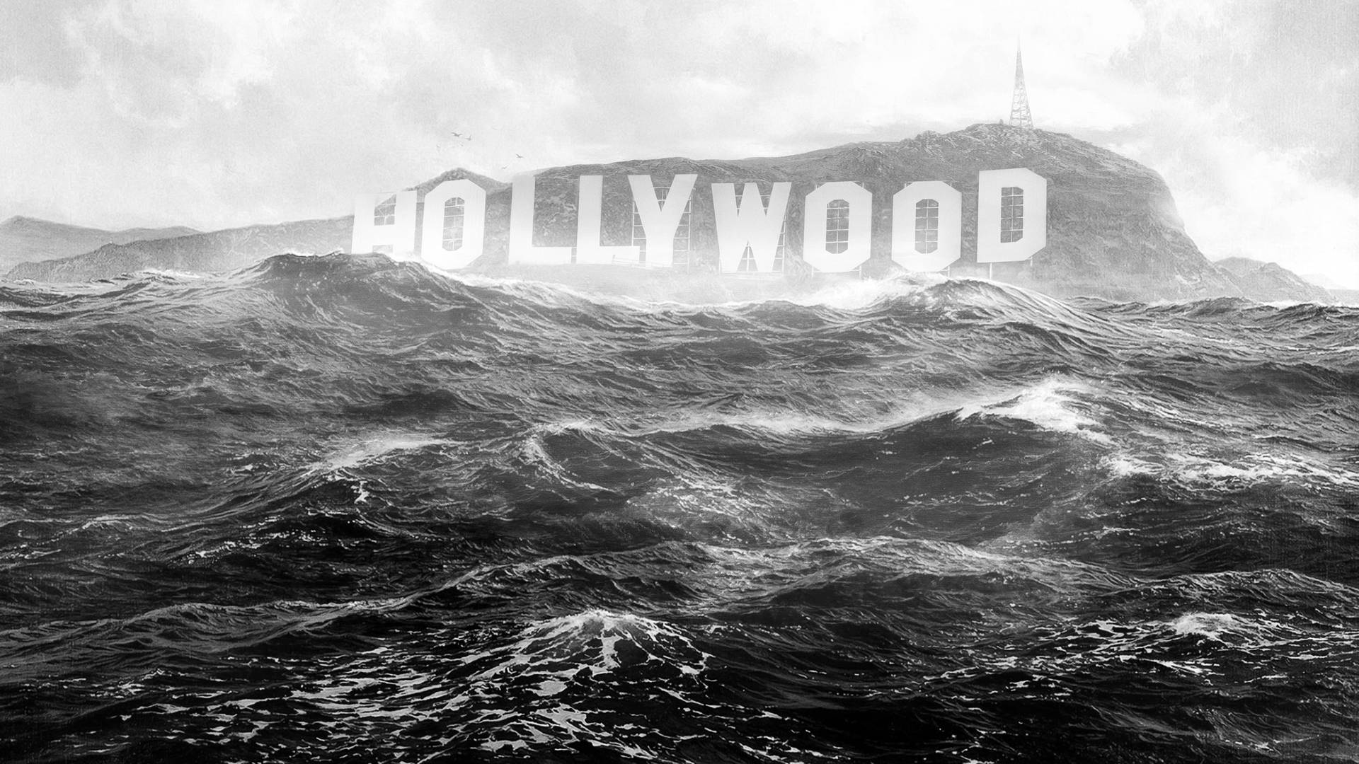 Hollywood Under Apocalyptic Flood Background