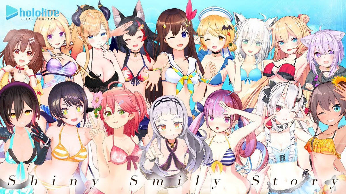 Hololive Girls In Bikini Swimsuits Poster Background