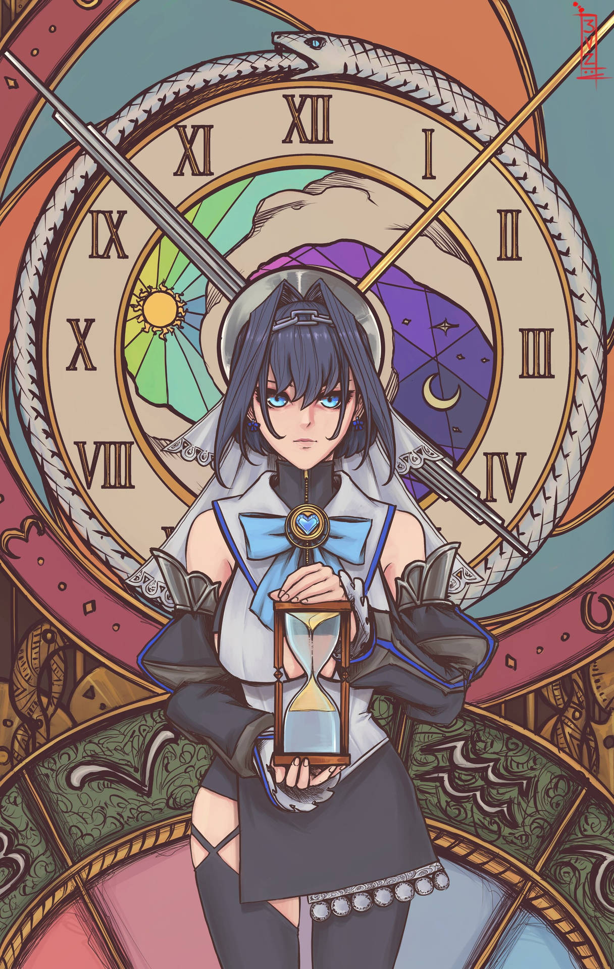 Hololive Kronii Time And Hourglass Background