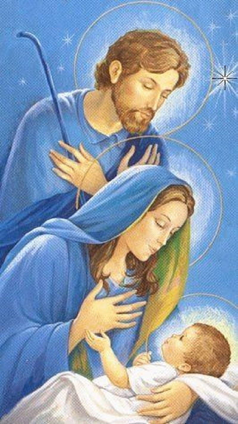 Holy Family In Sky Blue Background