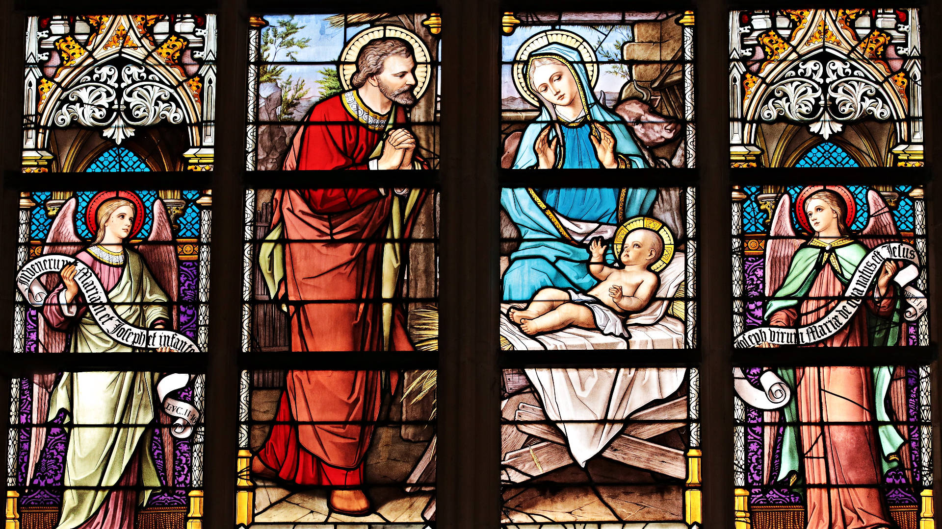 Holy Family In The Church Window Background