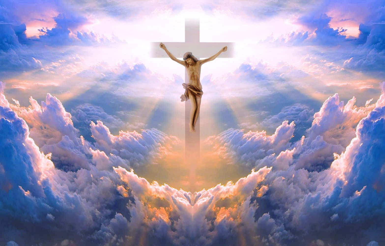 Holy Jesus In Heaven Pierced In The Cross Background