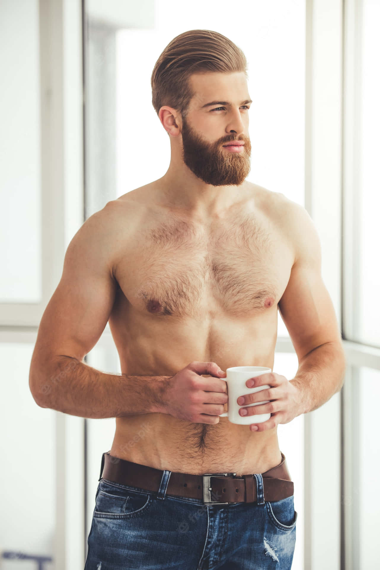 Hombres Guapos With Mug Of Coffee Background