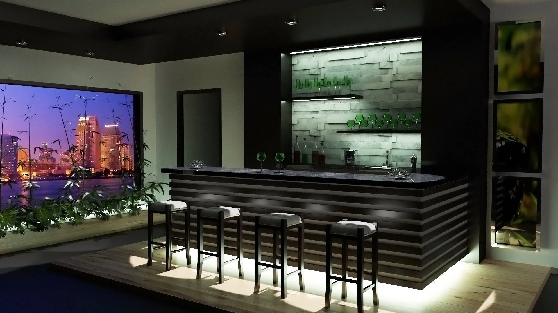 Home Bar With Green Aesthetic Background