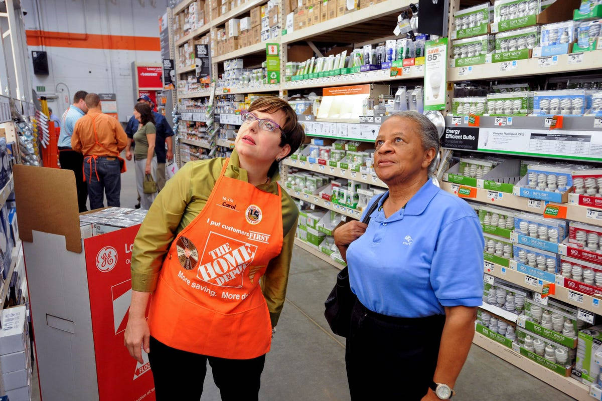 Home Depot Helping Out A Customer Background