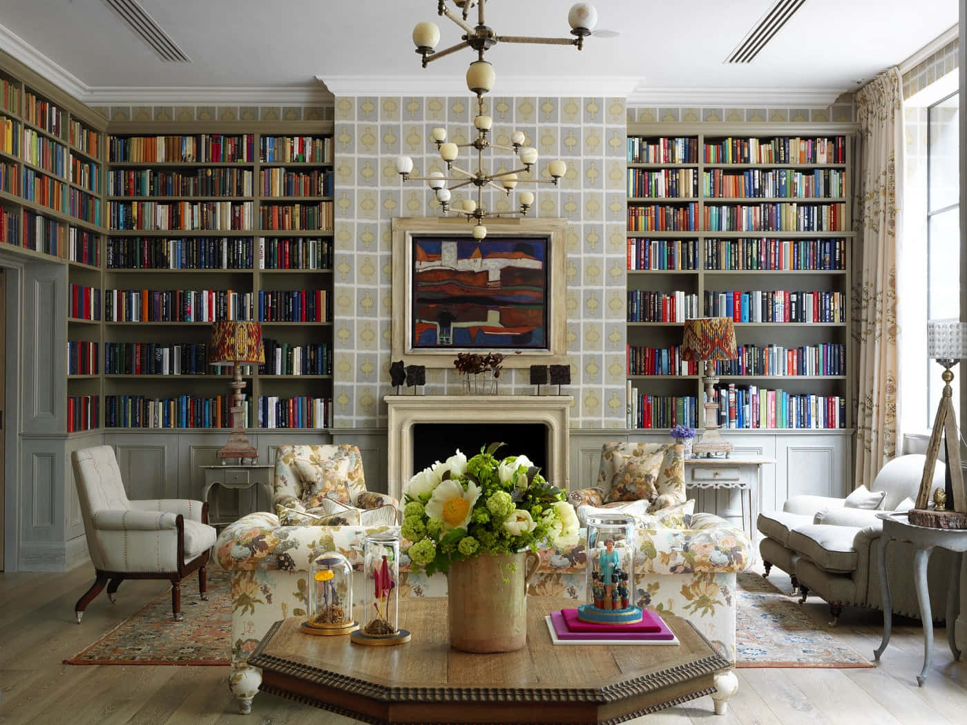 Home Library Fireplace Living Room Background