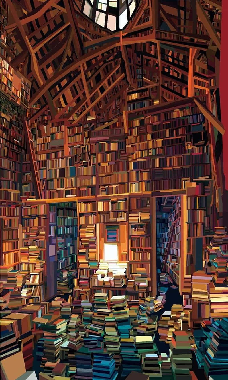 Home Library Large Window Full Books Background