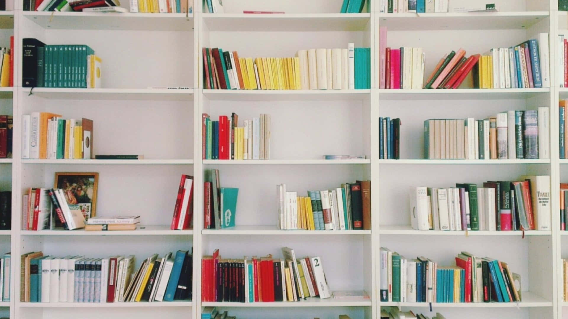 Home Library White Booksheld Colorful Book Background