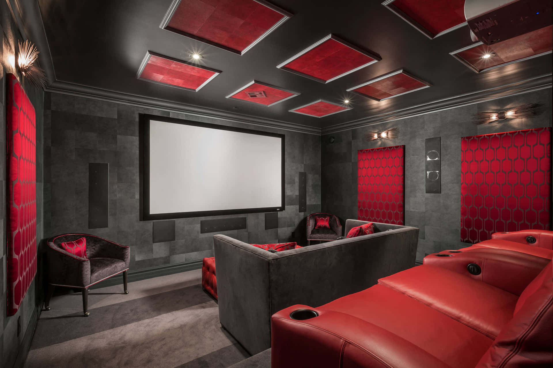 Home Theater Concept Design Grey And Red Background