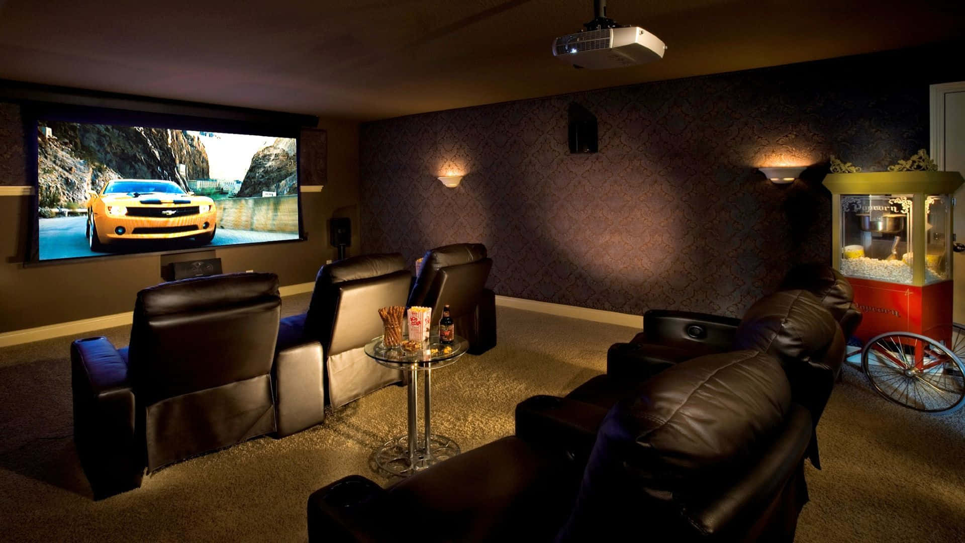 Home Theater Design Leather Cushions Popcorn Stand