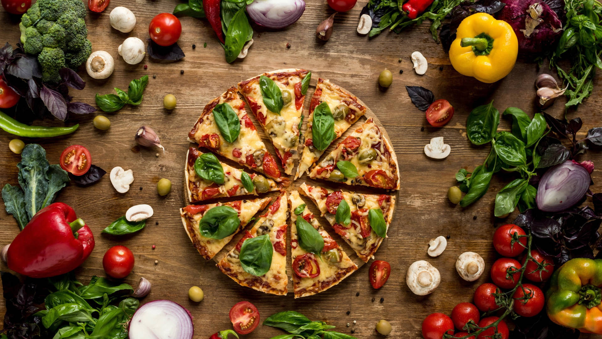 Homemade Vegetable Pizza Background