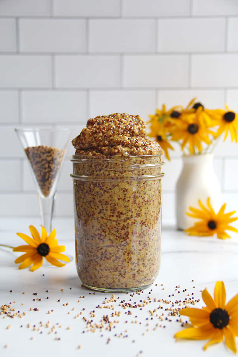 Homemade Whole Grain Mustard Jar Background