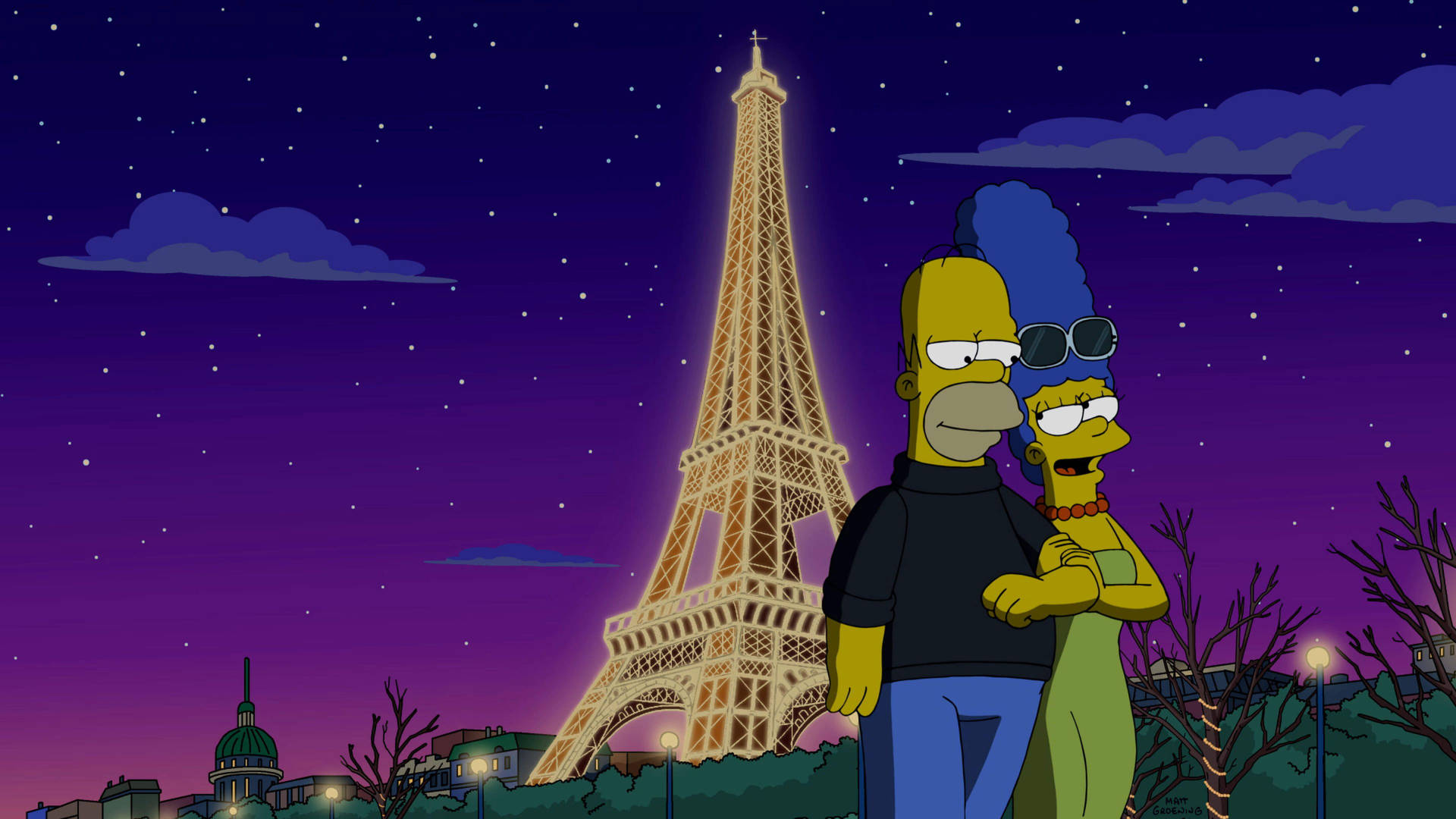 Homer And Marge Simpson In Paris Background