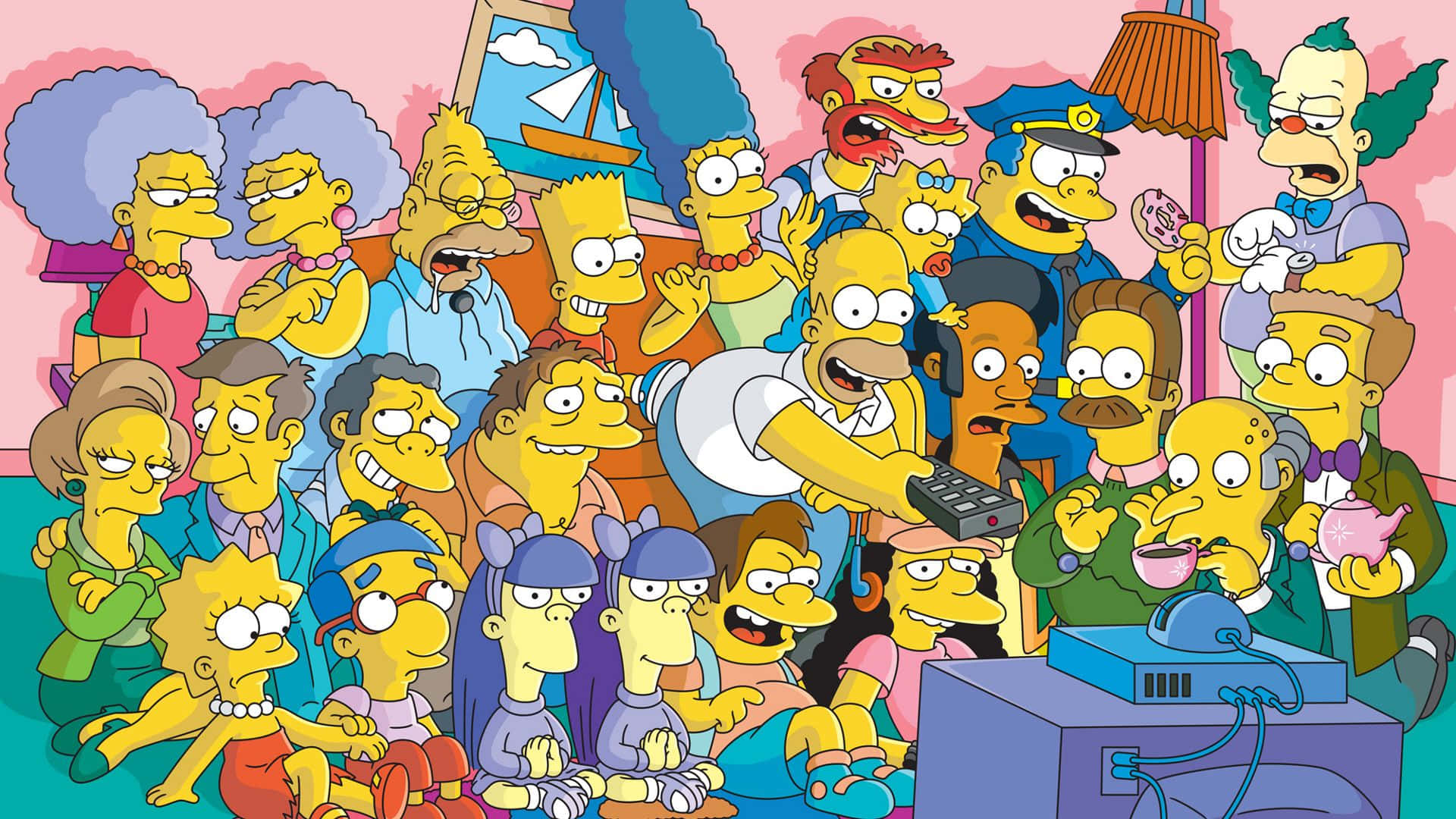 Homer Simpson And Bart Simpson Enjoying Their Favorite Activity On The Computer. Background