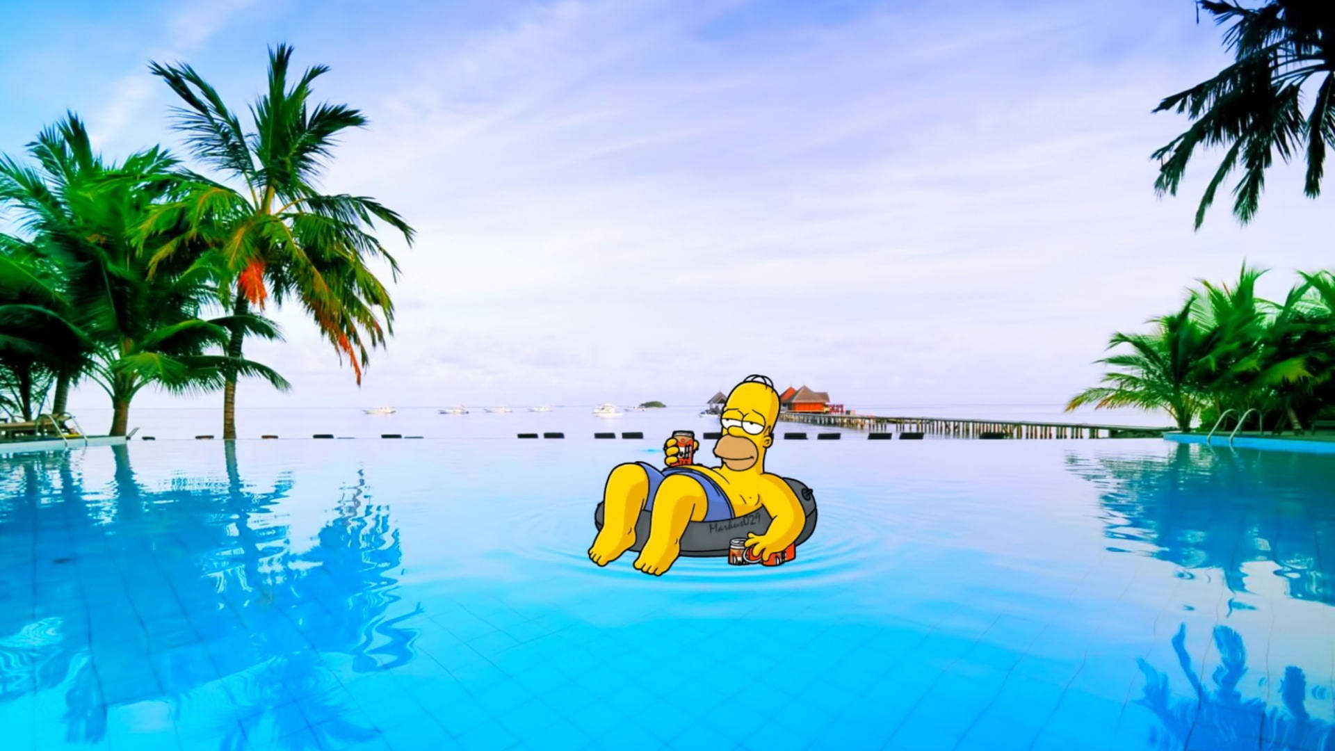 Homer Simpson In Swimming Pool Background