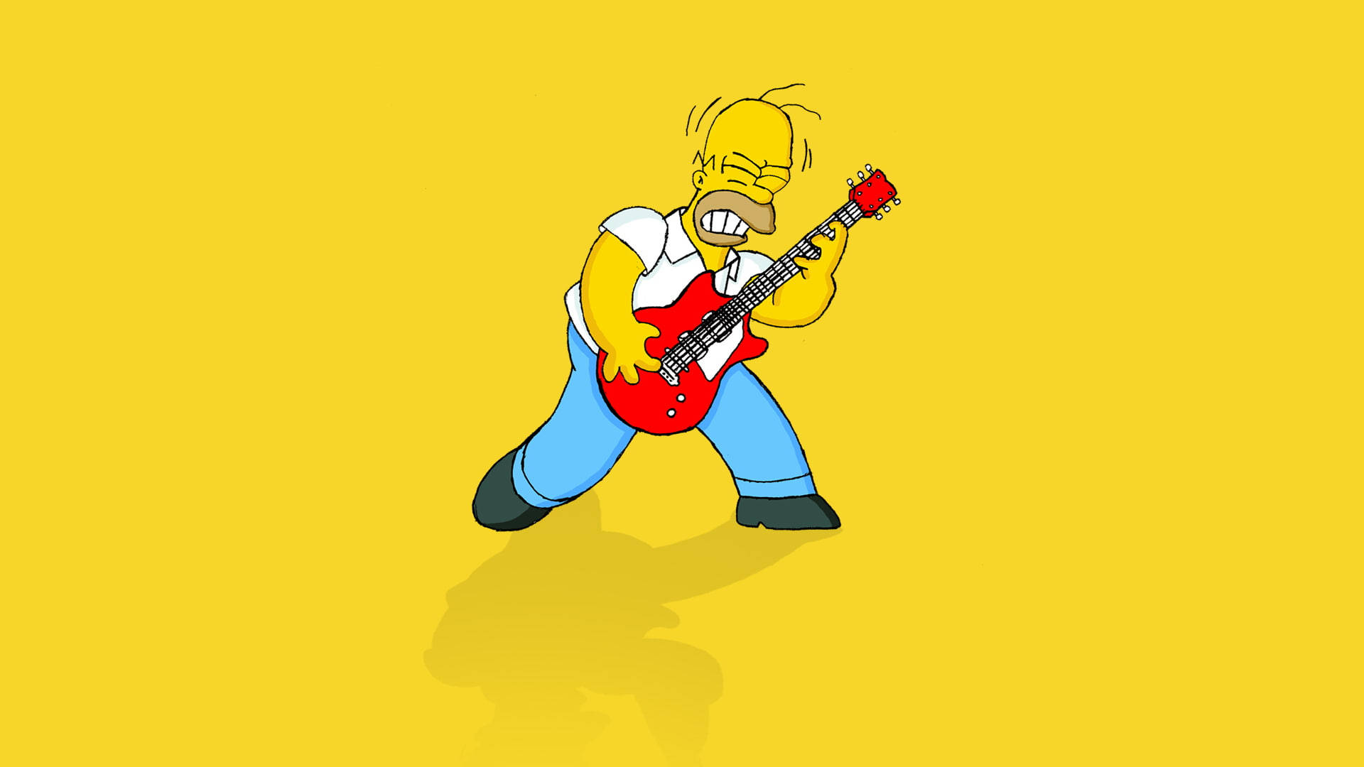 Homer Simpson Playing Red Guitar Background